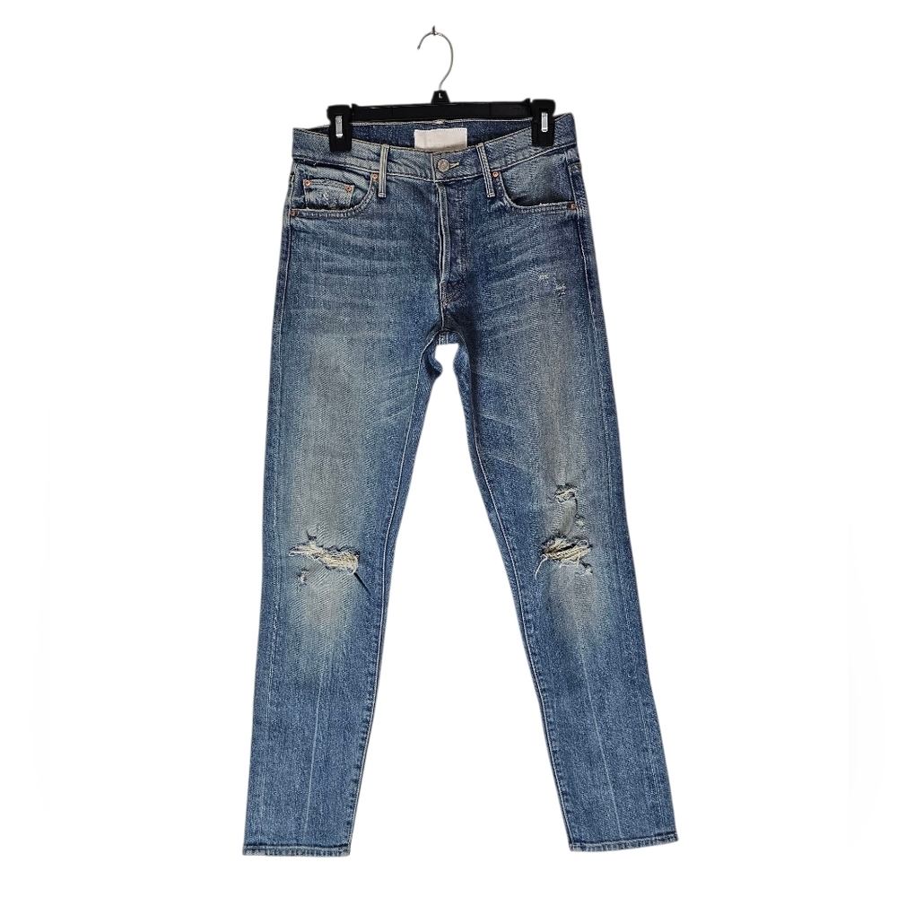 MOTHER Superior The Stinger Flood Straight Leg Blue Distressed Jeans 27 Preowned